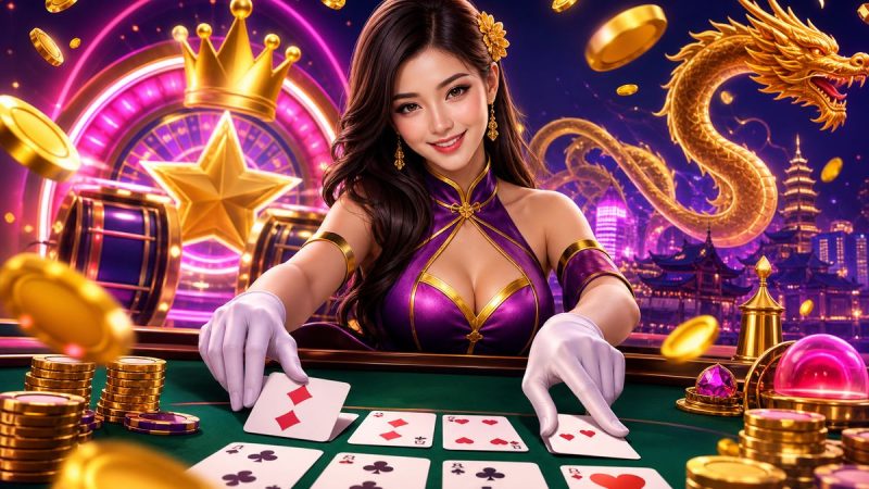 การแจกไพ่บาคาร่าบนโต๊ะสีเขียว