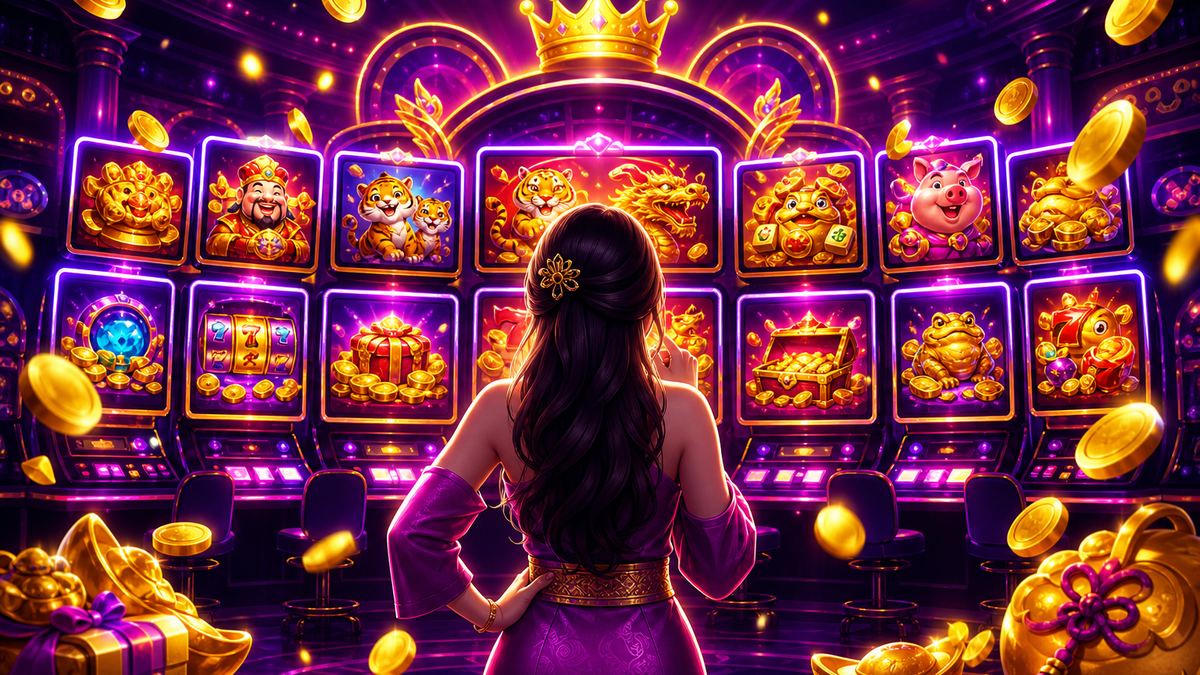 ผู้เล่นกำลังเลือกเกมสล็อตจากหน้าจอที่เรืองแสง